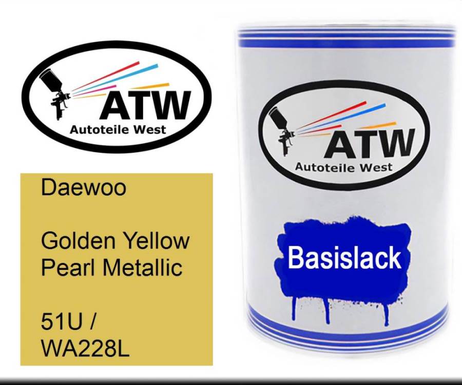 Daewoo, Golden Yellow Pearl Metallic, 51U / WA228L: 500ml Lackdose, von ATW Autoteile West.